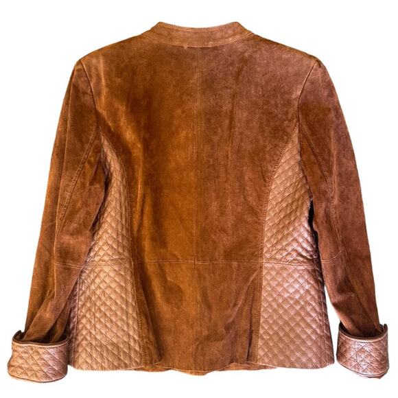 Vintage Leather Moto Jacket Brown Quilted Leather and Suede - Picture 3 of 10